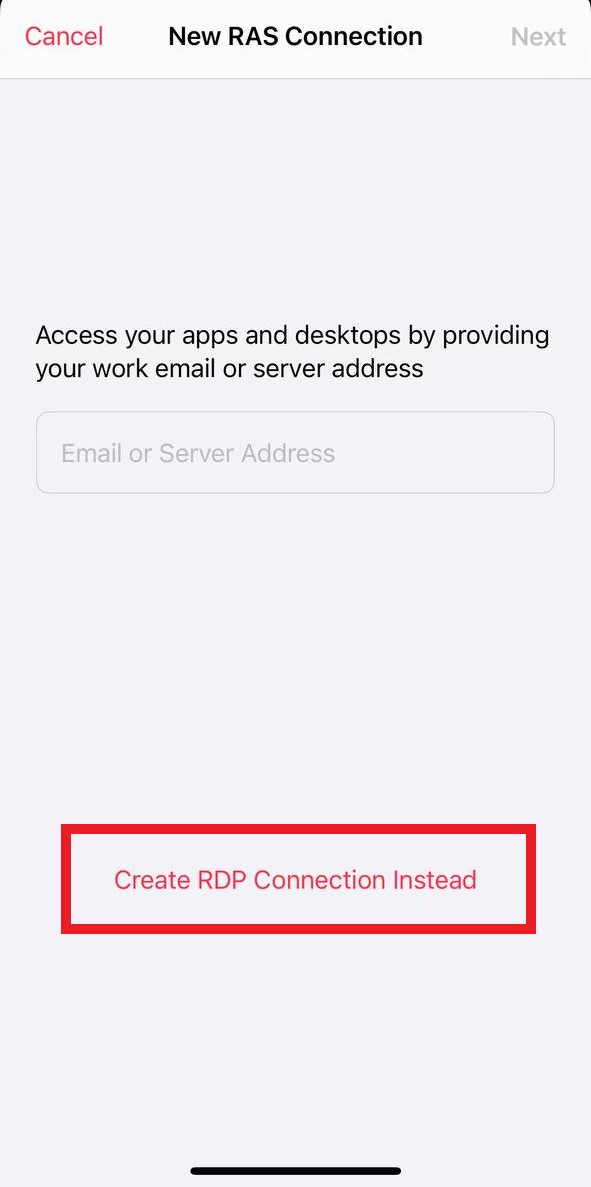 Create RDP connection instead