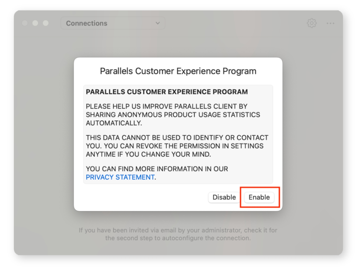 Натисніть Enable