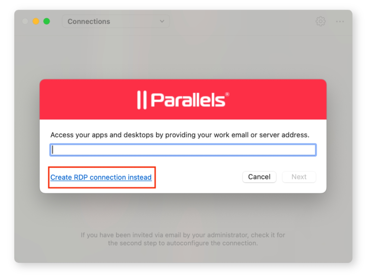 Виберіть опцію Create RDP connection instead