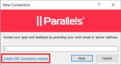 Create RDP Connection instead