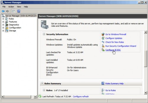 отключение усиленной безопасности Windows Server 2008